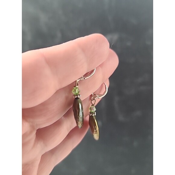 925 Sterling Silver Abalone Shell Beaded Dangling Leverback Earrings Vintage - Picture 6 of 10